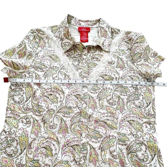 Oscar de la Renta Paisley Print Short Sleeve Button Down Shirt Size 12 NWT - Picture 6 of 8